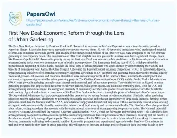 Essay on First New Deal: Economic Reform through the Lens of Urban Gardening