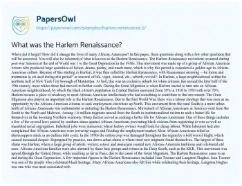 Essay on What was the Harlem Renaissance?