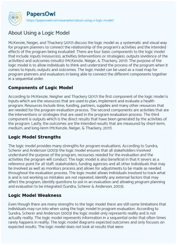 Essay on About Using a Logic Model