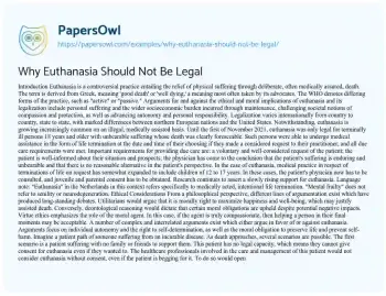 Essay on Why Euthanasia should not be Legal