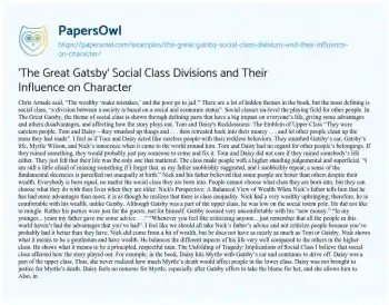 Essay on ‘The Great Gatsby’ Social Class Divisions and their Influence on Character