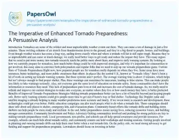 Essay on The Imperative of Enhanced Tornado Preparedness: a Persuasive Analysis