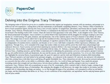 Essay on Delving into the Enigma: Tracy Thirteen