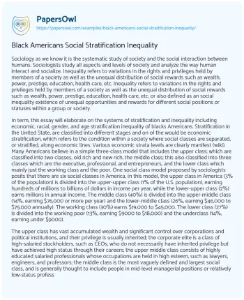 Essay on Black Americans Social Stratification Inequality