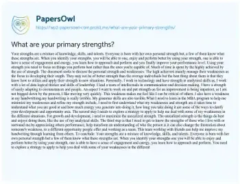 Essay on What are your Primary Strengths?