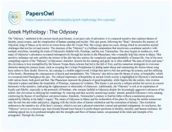 Essay on Greek Mythology : the Odyssey