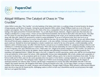 Essay on Abigail Williams: the Catalyst of Chaos in “The Crucible”