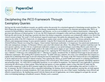 Essay on Deciphering the PICO Framework through Exemplary Queries