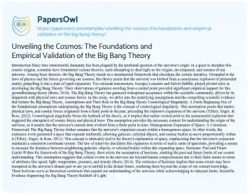 Essay on Unveiling the Cosmos: the Foundations and Empirical Validation of the Big Bang Theory