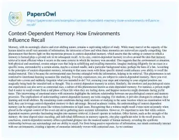 Essay on Context-Dependent Memory: how Environments Influence Recall