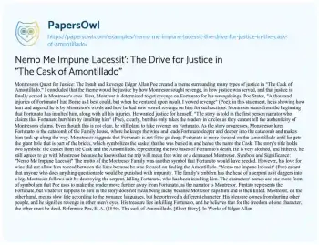 Essay on Nemo me Impune Lacessit’: the Drive for Justice in “The Cask of Amontillado”