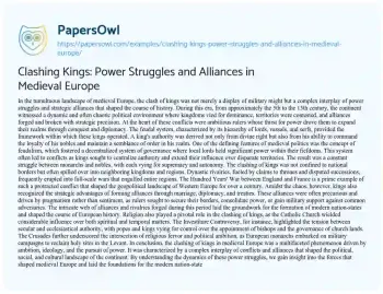 Essay on Clashing Kings: Power Struggles and Alliances in Medieval Europe