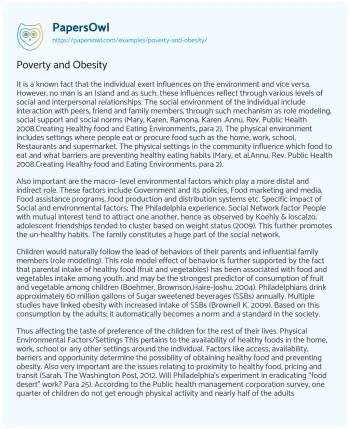 Essay on Poverty and Obesity