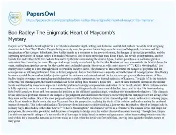 Essay on Boo Radley: the Enigmatic Heart of Maycomb’s Mystery