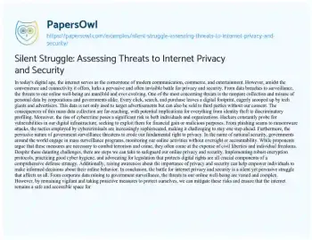 Essay on Silent Struggle: Assessing Threats to Internet Privacy and Security