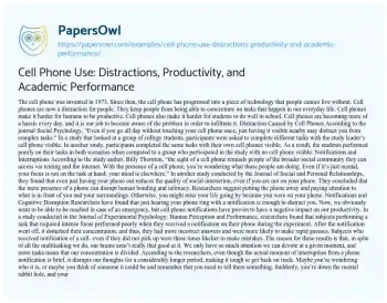 Essay on Cell Phone Use: Distractions, Productivity, and Academic Performance