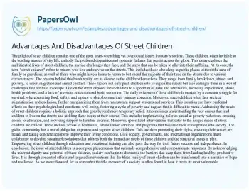 Essay on Advantages and Disadvantages of Street Children