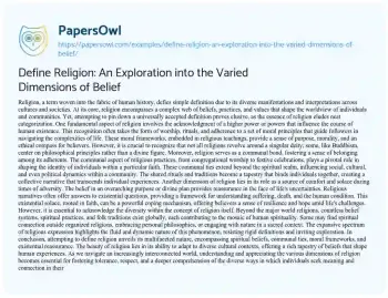 Essay on Define Religion: an Exploration into the Varied Dimensions of Belief