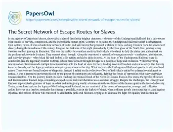 Essay on The Secret Network of Escape Routes for Slaves