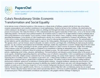 Essay on Cuba’s Revolutionary Stride: Economic Transformation and Social Equality