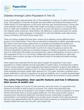 Essay on Diabetes Amongst Latino Population in the US