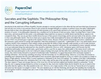 Essay on Socrates and the Sophists: the Philosopher King and the Corrupting Influence