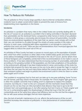 Essay on How to Reduce Air Pollution