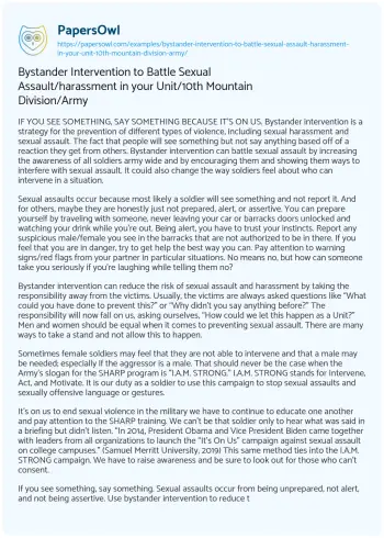 Essay on Bystander Intervention to Battle Sexual Assault/harassment in your Unit/10th Mountain Division/Army