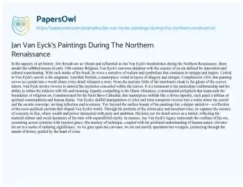 Essay on Jan Van Eyck’s Paintings during the Northern Renaissance