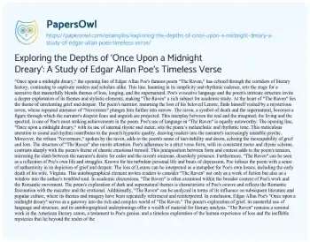 Essay on Exploring the Depths of ‘Once Upon a Midnight Dreary’: a Study of Edgar Allan Poe’s Timeless Verse