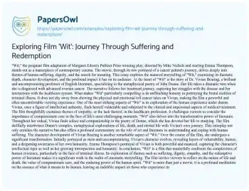 Essay on Exploring Film ‘Wit’: Journey through Suffering and Redemption