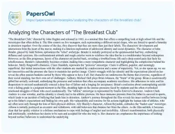 Essay on Analyzing the Characters of “The Breakfast Club”