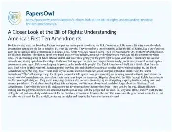 Essay on A Closer Look at the Bill of Rights: Understanding America’s First Ten Amendments