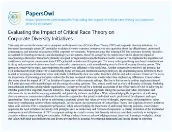 Essay on Evaluating the Impact of Critical Race Theory on Corporate Diversity Initiatives