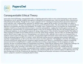 Essay on Consequentialist Ethical Theory