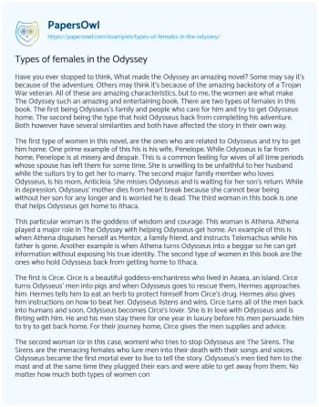 Essay on Types of Females in the Odyssey