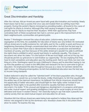 Essay on Great Discrimination and Hardship