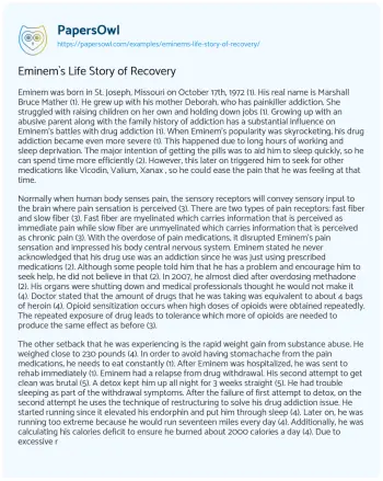 Essay on Eminem`s Life Story of Recovery