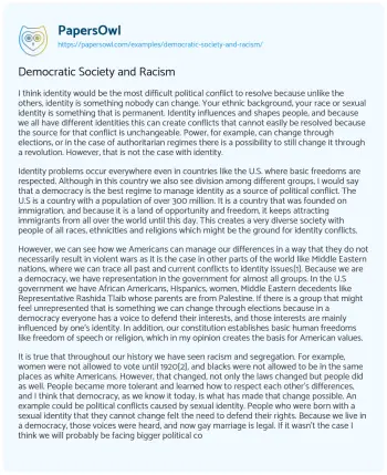 Essay on Democratic Society and Racism