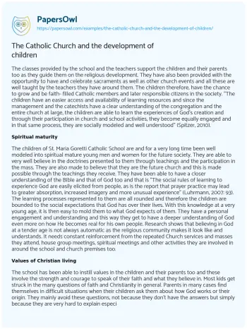 Essay on The Catholic Church and the Development of Children