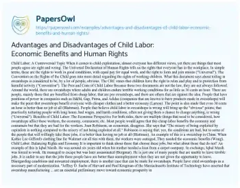 Essay on Advantages and Disadvantages of Child Labor: Economic Benefits and Human Rights