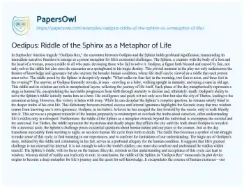 Essay on Oedipus: Riddle of the Sphinx as a Metaphor of Life