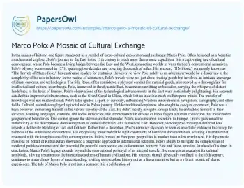 Essay on Marco Polo: a Mosaic of Cultural Exchange