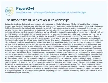 Essay on The Importance of Dedication in Relationships