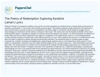 Essay on The Poetry of Redemption: Exploring Kendrick Lamar’s Lyrics