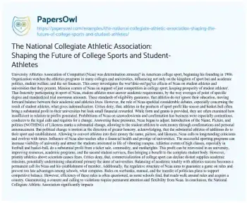 Essay on The National Collegiate Athletic Association: Shaping the Future of College Sports and Student-Athletes