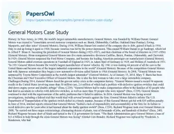 Essay on General Motors Case Study