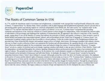 Essay on The Roots of Common Sense in 1776