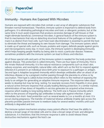 Essay on Immunity – Humans are Exposed with Microbes