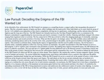 Essay on Law Pursuit: Decoding the Enigma of the FBI Wanted List